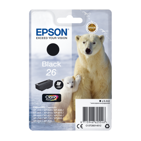 Epson Μελάνι Inkjet No.26 Black (C13T26014012)
