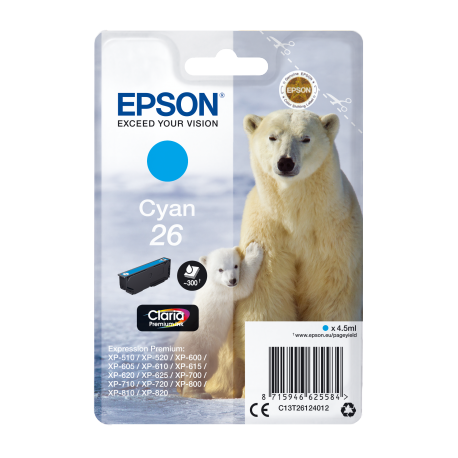 Ink Epson 26 Cyan C13T26124012 300pgs